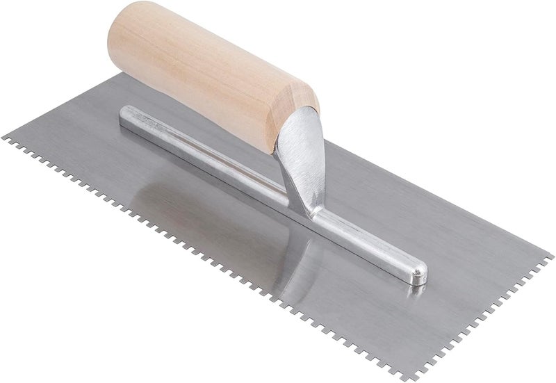 Roberts 1/8" x 1/8" x 1/8" Square-Notch Pro Wood Flooring Trowel with Wood Handle - Image 1